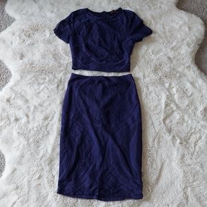 Navy Lace Crop Top and Midi Skirt